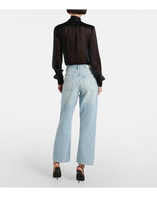 Re/done Blue Easy Straight Cropped Straight Jeans