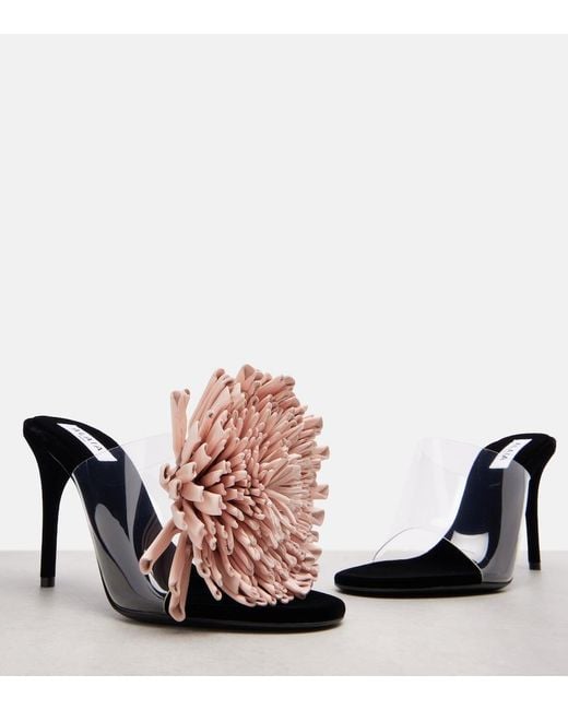 Alaïa Black Floral-Applique Asymmetric Mules