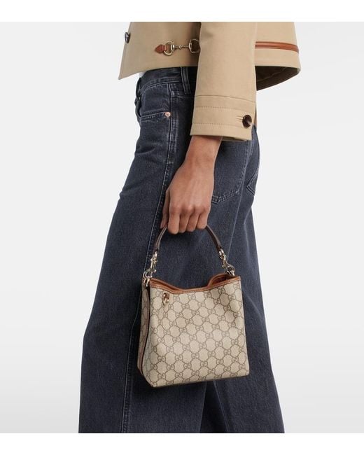 Gucci Brown Gg Emblem Small Canvas Bucket Bag