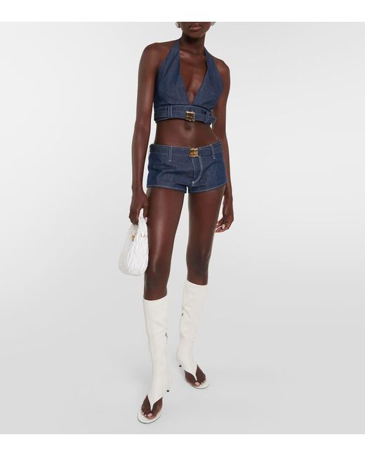 Miu Miu Blue Embellished Denim Bralette