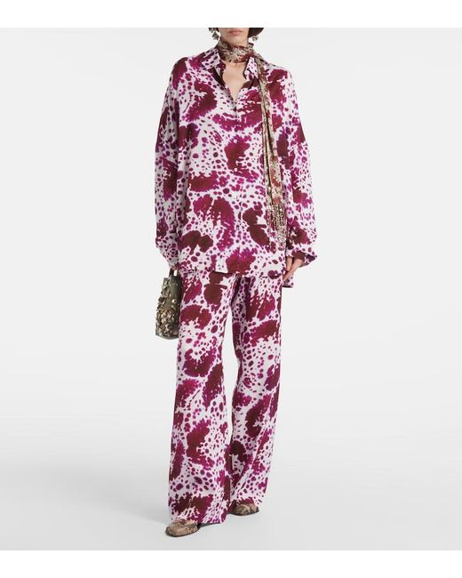 Dries Van Noten Purple Crepe Straight Pants