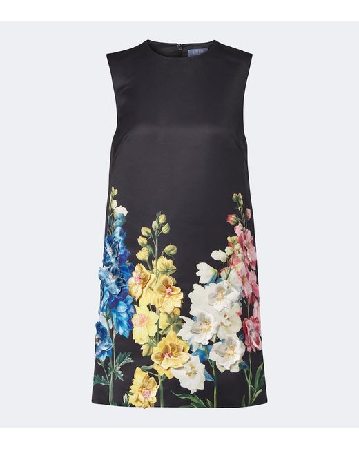 LEO LIN Black Yvonne Floral-Applique Minidress
