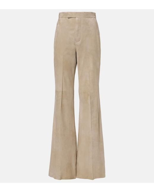 Ralph Lauren Natural Gerade High-Rise-Hose Dean Aus Veloursleder