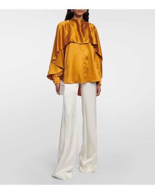 Roksanda Yellow Kata Draped Silk Satin Top
