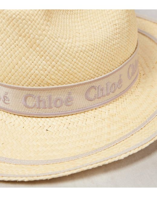 Chloé Natural Woody Logo Straw Panama Hat