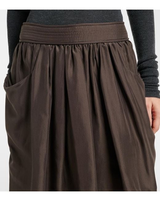 Lemaire Black Draped Semi-Sheer Silk Midi Skirt