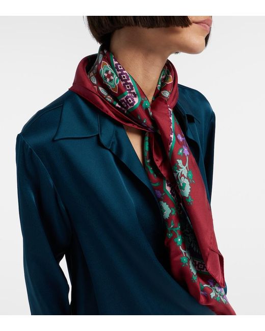 LaDoubleJ Blue Printed Silk Twill Scarf