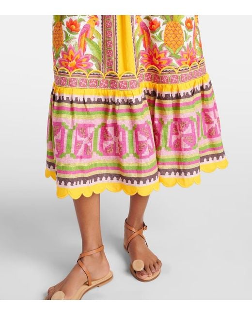 Vestido Largo En Mezcla De Lino Farm Rio de color White