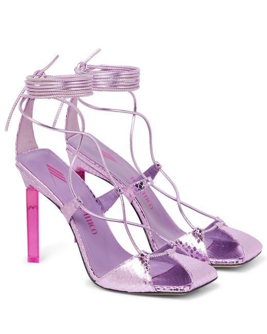The Attico Adele Snake-effect Leather Sandals in Pastel Pink (Pink) | Lyst