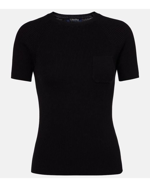 Max Mara Black Berlino Ribbed-Knit Cotton Top
