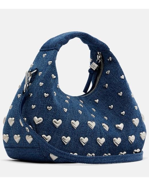 Ganni Blue Mini Studded Denim Top-Handle Bag