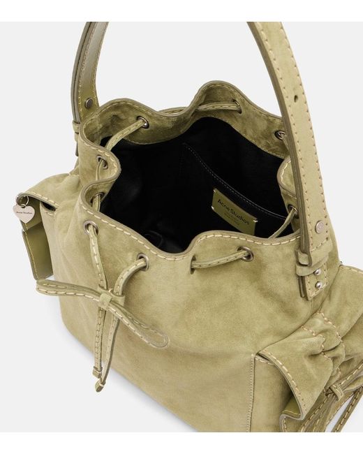 Acne Green Multipocket Mini Suede Bucket Bag