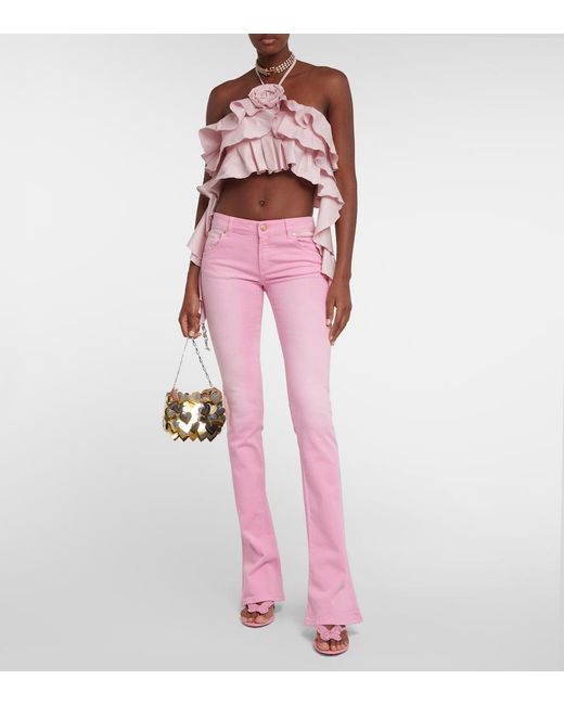 Blumarine Pink Ruffled Halterneck Crop Top