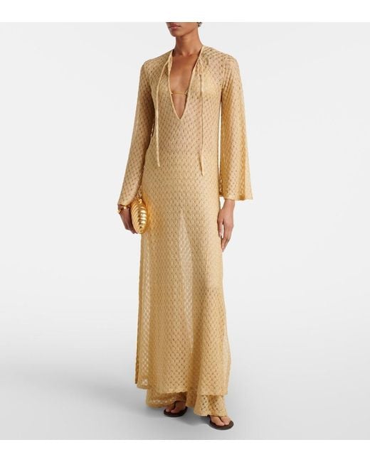 Missoni Natural Open-Knit Tie-Neck Lame Kaftan