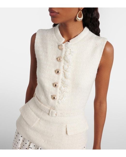 Self-Portrait White Polka-Dot Boucle Midi Dress
