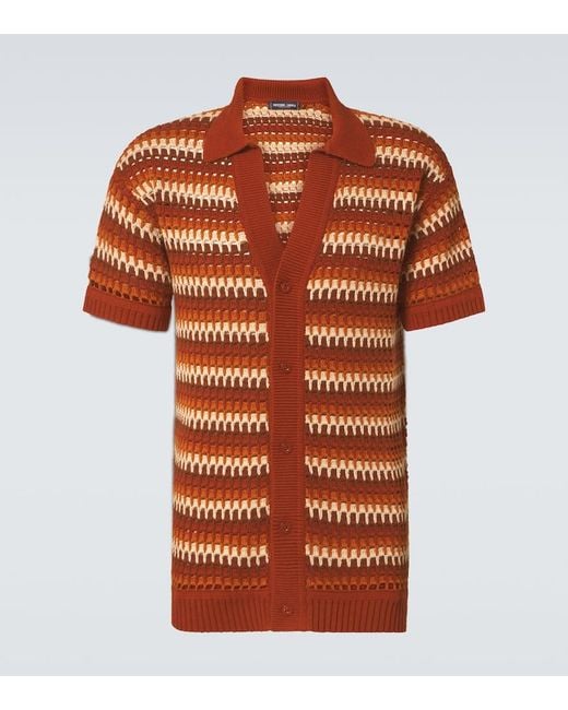 Frescobol Carioca Orange Pinto Crochet Cotton Shirt for men