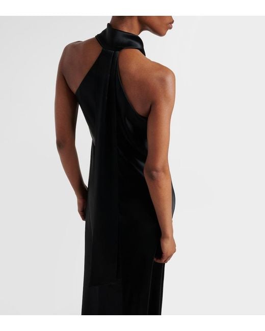 Galvan Black Satin Halter Neck Gown