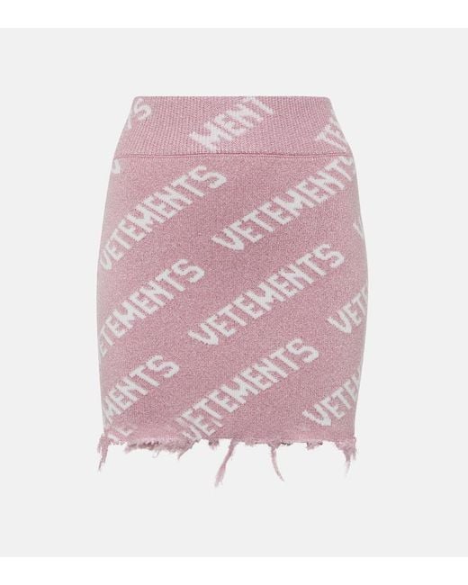 Minigonna in misto lana con logo di Vetements in Pink