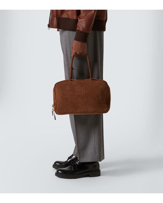 Miu Miu Tote Bag Aus Veloursleder in Brown für Herren