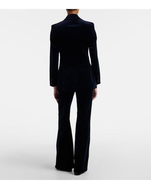 Victoria Beckham Blue Satin-Trimmed Velvet Wide-Leg Pants