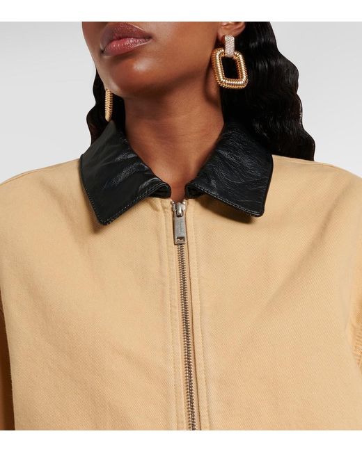 Self-Portrait Natural Leather-Trimmed Denim Jacket
