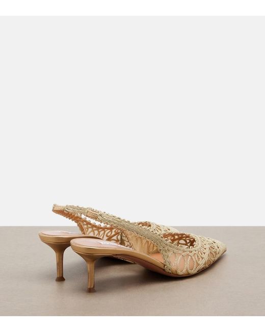 Aquazzura Natural Kahlo Metallic Raffia And Mesh Slingback Pumps