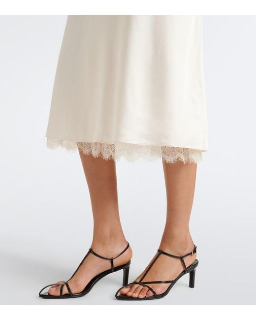 Vince White Lace-Trimmed Satin Midi Skirt