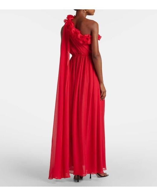 Vestido De Fiesta Jenni De Seda Con Aplique Floral LEO LIN de color Red