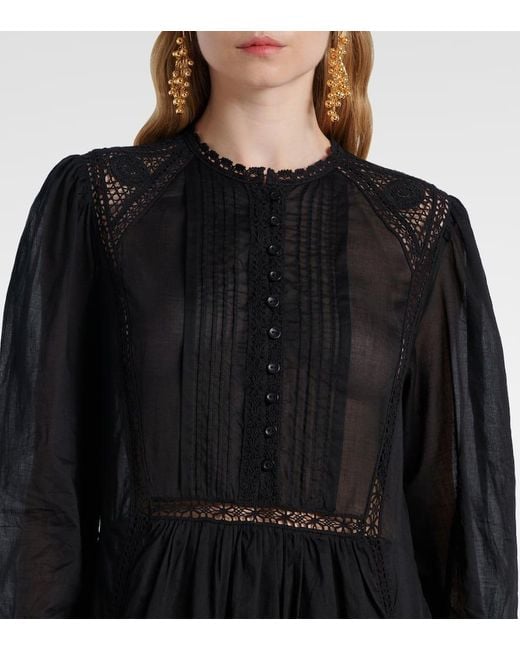 Isabel Marant Black Gisela Lace-Trimmed Cotton Maxi Dress
