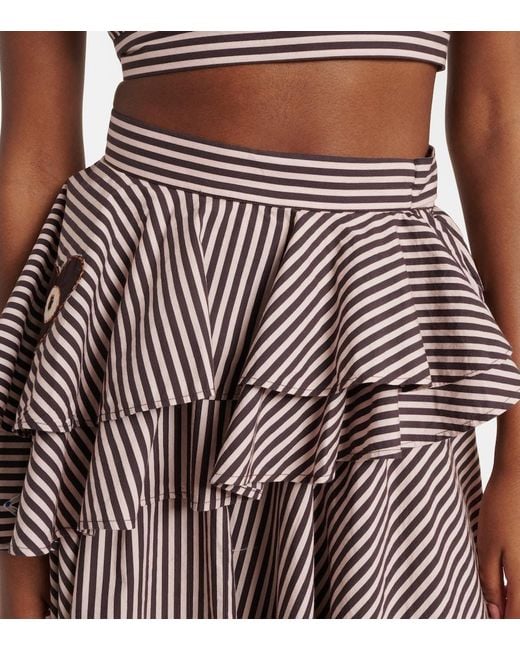 ALÉMAIS Brown Sirocco Embroidered Striped Cotton Maxi Skirt