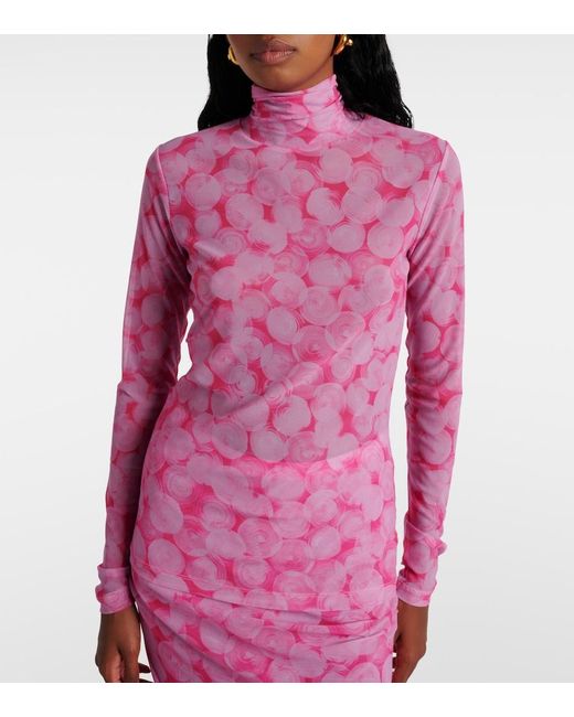 Dries Van Noten Pink Printed High-Neck Jersey Top