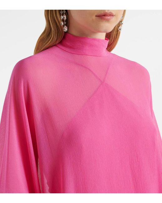 ‎Taller Marmo Pink Penelope Feather-Trimmed Silk Kaftan