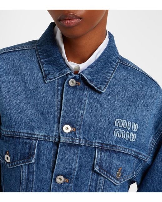 Miu Miu Blue Cropped Logo Denim Jacket