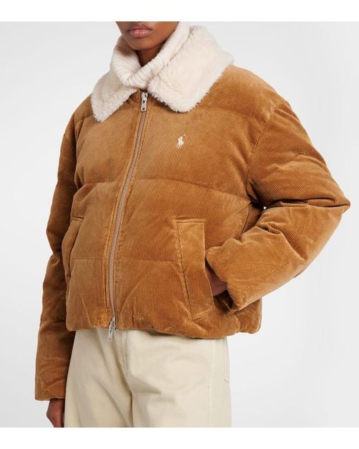 Polo Ralph Lauren Brown Daunenjacke Aus Baumwoll-Cord Mit Faux Fur