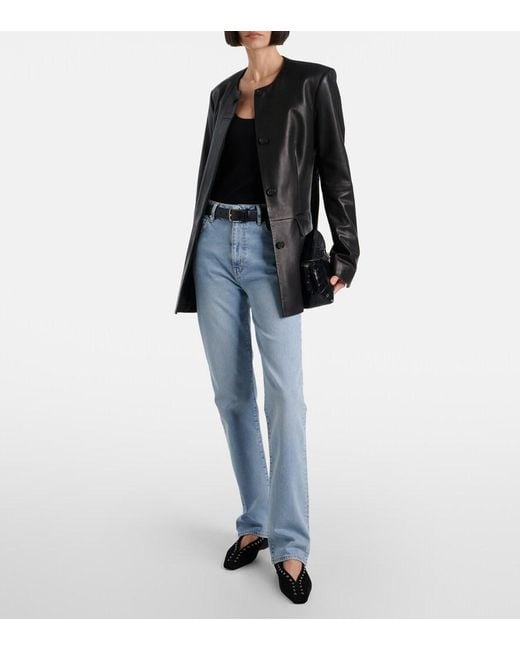 FRAME Blue Ruler High-Rise Straight Jeans