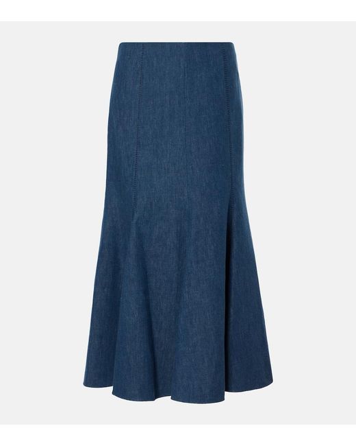 Gabriela Hearst Blue Amy Flared Cotton And Linen Midi Skirt