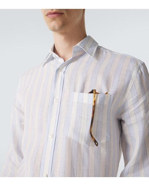 Dunhill White Striped Linen Shirt for men