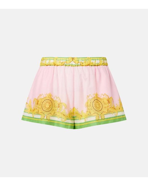 Versace Yellow Printed Cotton And Silk Voile Shorts