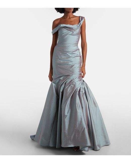Marmar Halim Blue Asymmetric Ruched Gown