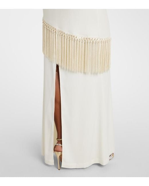 ‎Taller Marmo White Meteora Fringed Halterneck Crepe Cady Gown