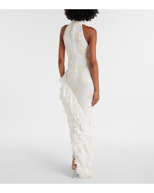 ROTATE BIRGER CHRISTENSEN White Bridal Floral-Applique Maxi Dress