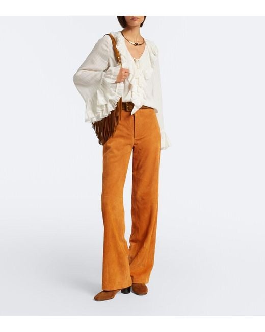 Ulla Johnson Orange Freja Suede Flared Pants