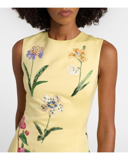 LEO LIN Yellow Cleo Beaded Floral Midi Dress