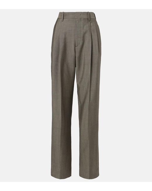 Victoria Beckham Gray Wool And Mohair Straight Pants