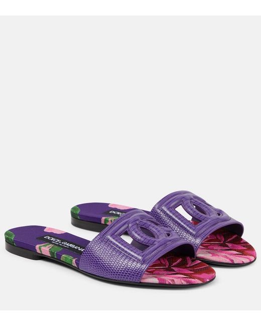 Sandali in pelle con logo di Dolce & Gabbana in Purple