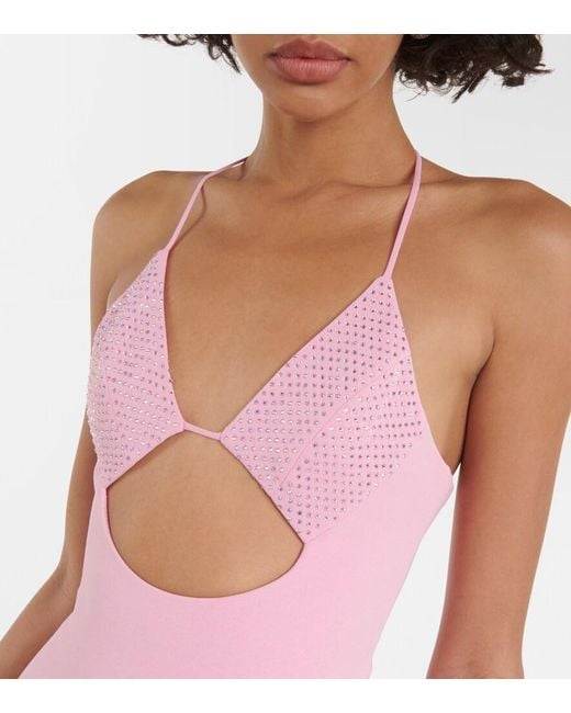 David Koma Pink Crystal-Embellished Cutout Midi Dress