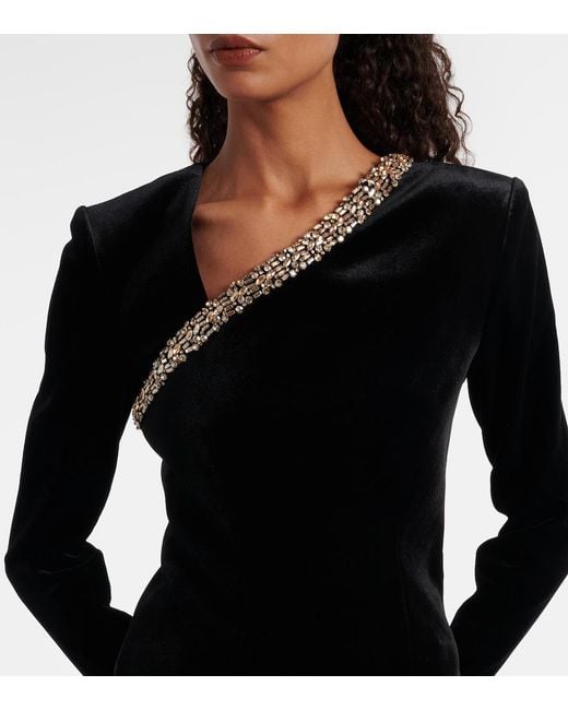 Roland Mouret Black Asymmetric Embellished Velvet Top
