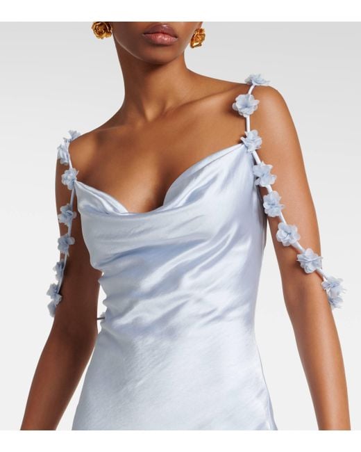 Self-Portrait Blue Bridal Floral-applique Satin Gown