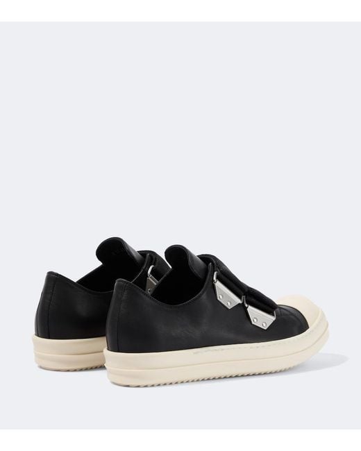 Rick Owens Black Low Strap Sneaks Leather Sneakers for men