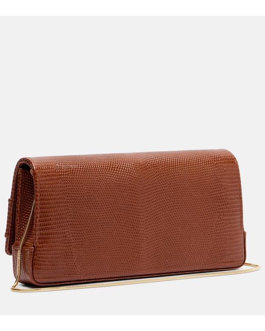 Manolo Blahnik Brown Maygot Snake-Effect Leather Clutch